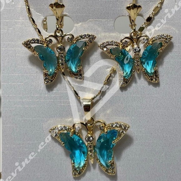 Aqua Butterfly set (gold plated) - Picture 4 of 5